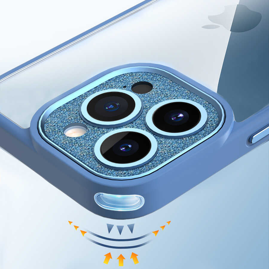 iPhone 14 Pro Kılıf Wiwu GCC-105 Lens Korumalı Renkli Kenar Arkası Şeffaf Multicolor Kılıf