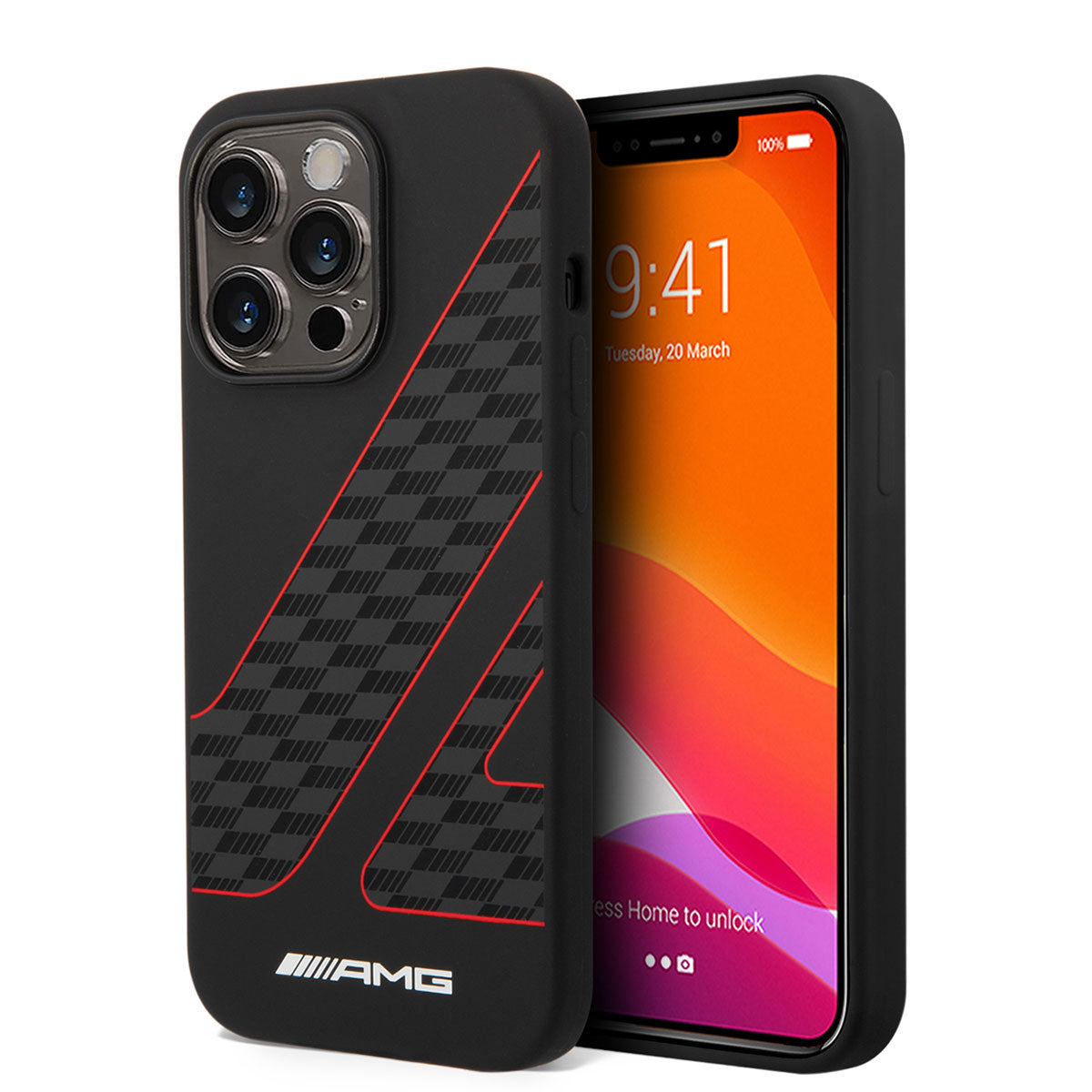 iPhone 14 Pro Max Kılıf AMG M-safe Şarj Özellikli Liquid Silikon Damalı Bayrak Dizayn Kılıf