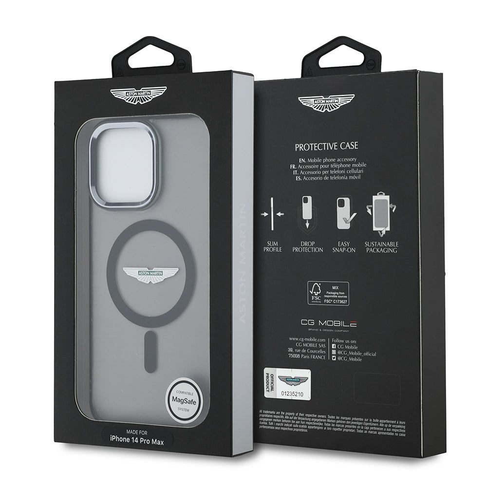iPhone 14 Pro Max Kılıf Aston Martin Orijinal Lisanslı M-safe Şarj Özellikli IML Baskı Logolu Metal Düğmeli Kılıf
