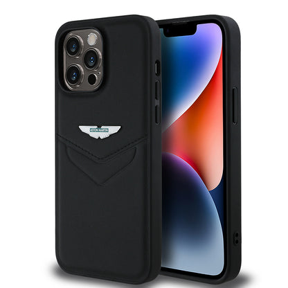 iPhone 14 Pro Max Kılıf Aston Martin Orijinal Lisanslı Victory Dizayn PU Deri Metal Logolu Kılıf