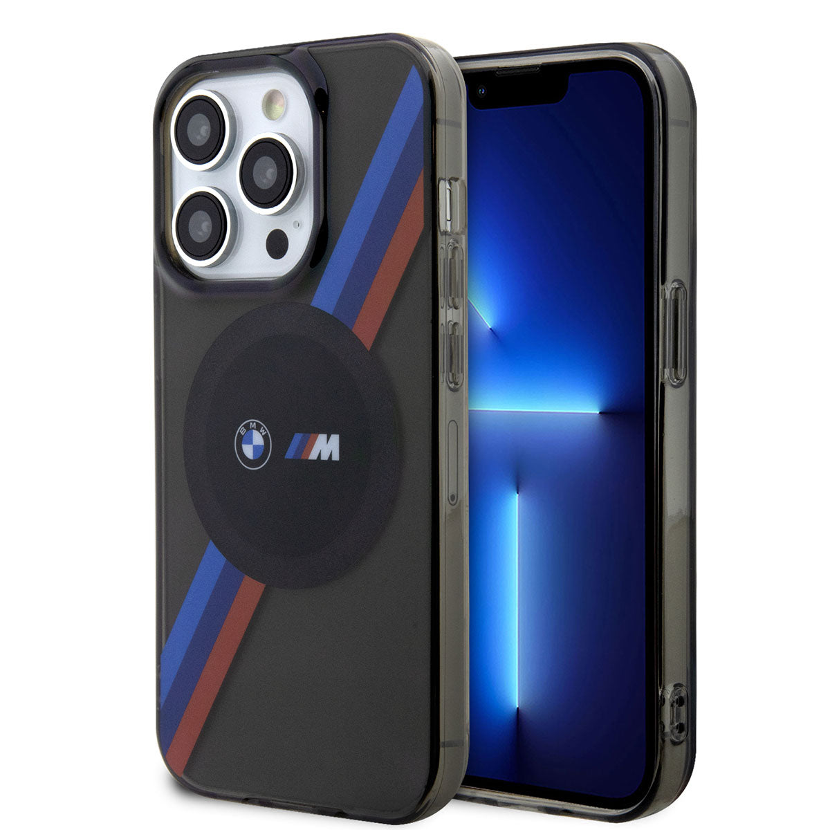 iPhone 14 Pro Max Kılıf BMW M-safe Şarj Özellikli Transparan 3 Renkli Şerit Dizayn Kılıf