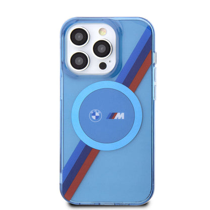 iPhone 14 Pro Max Kılıf BMW M-safe Şarj Özellikli Transparan Tricolor Stripes Orijinal Lisanslı Kılıf