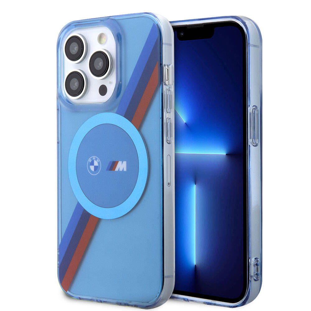 iPhone 14 Pro Max Kılıf BMW M-safe Şarj Özellikli Transparan Tricolor Stripes orijinal Lisanslı Kılıf