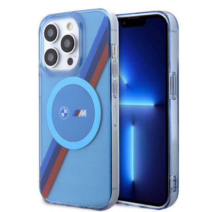 iPhone 14 Pro Max Kılıf BMW M-safe Şarj Özellikli Transparan Tricolor Stripes orijinal Lisanslı Kılıf