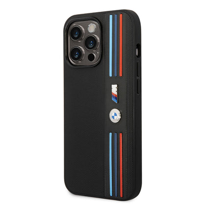 iPhone 14 Pro Max Kılıf BMW PU Deri 3 Renkli Çizgili Örgü Dizayn Kılıf
