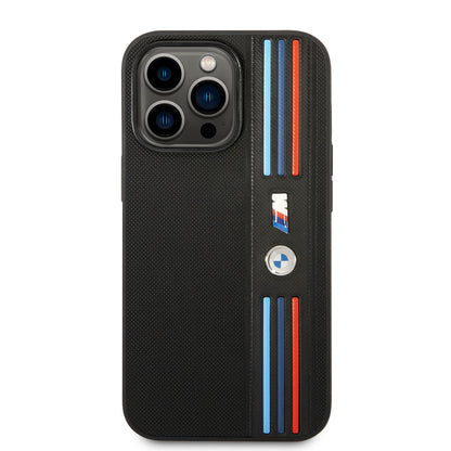 iPhone 14 Pro Max Kılıf BMW PU Deri 3 Renkli Çizgili Örgü Dizayn Kılıf