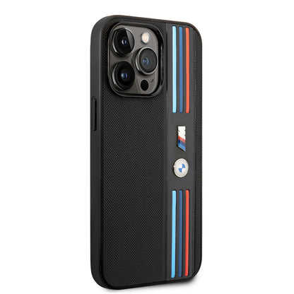 iPhone 14 Pro Max Kılıf BMW PU Deri 3 Renkli Çizgili Örgü Dizayn Kılıf