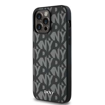 iPhone 14 Pro Max Kılıf DKNY orijinal Lisanslı M-safe Şarj Özellikli 3D Yazılı Grid Pattern Kılıf
