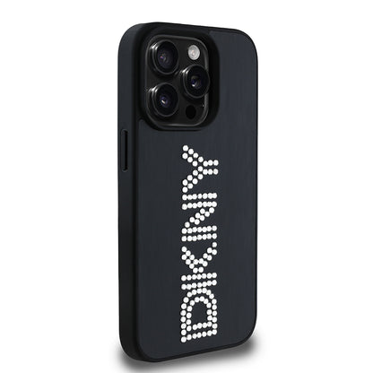 iPhone 14 Pro Max Kılıf DKNY Orjinal Lisanslı Taşlı DKNY Yazılı Metalik Rhinestones PU Deri Kılıf