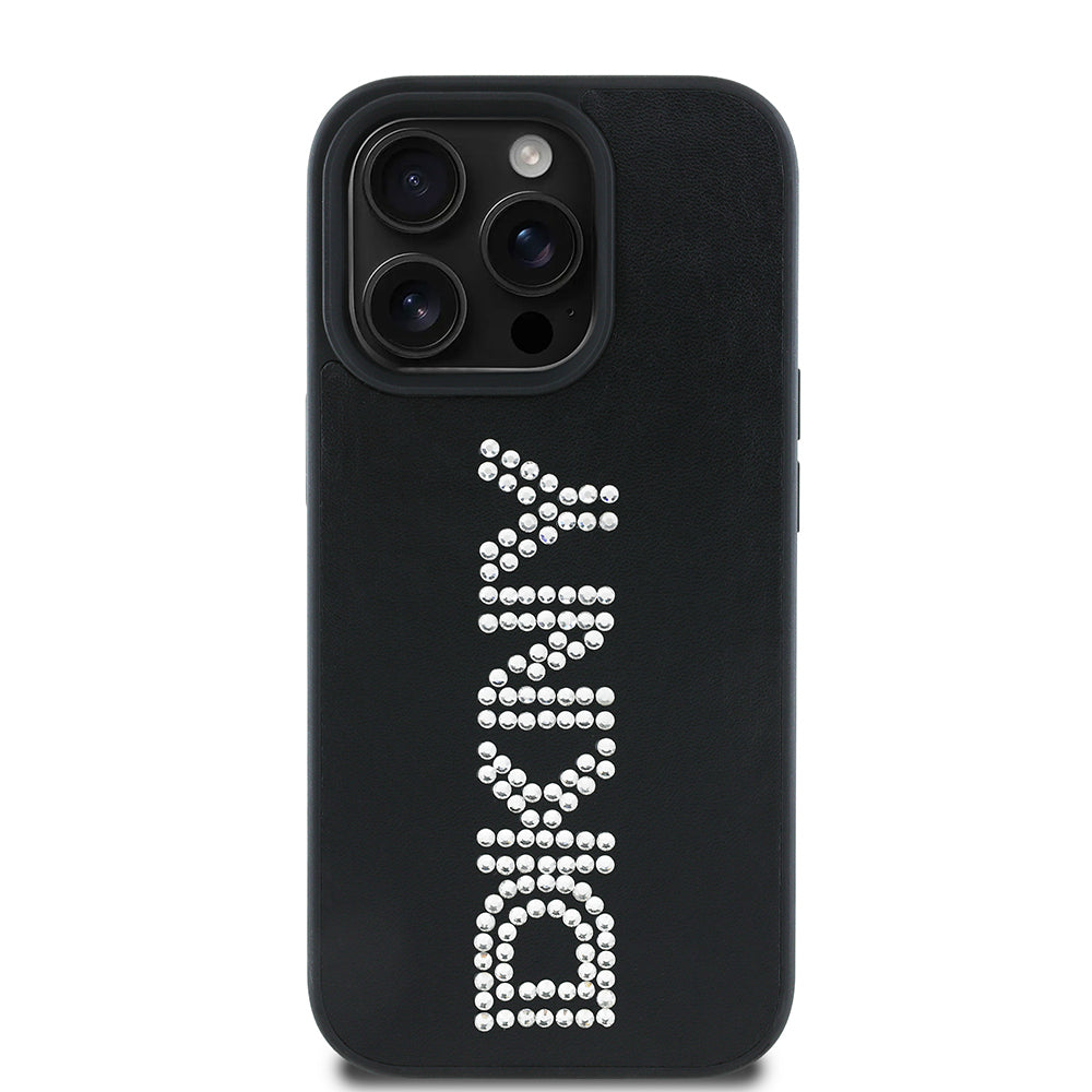 iPhone 14 Pro Max Kılıf DKNY Orjinal Lisanslı Taşlı DKNY Yazılı Metalik Rhinestones PU Deri Kılıf
