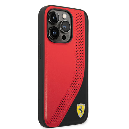 iPhone 14 Pro Max Kılıf Ferrari Orijinal Lisanslı Metal Logolu Deri Delikli Dikişli Dizayn Kılıf