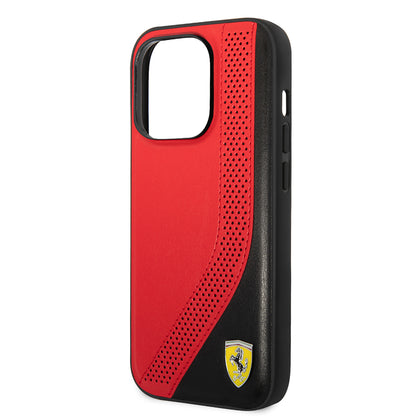 iPhone 14 Pro Max Kılıf Ferrari Orijinal Lisanslı Metal Logolu Deri Delikli Dikişli Dizayn Kılıf