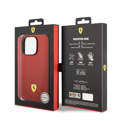iPhone 14 Pro Max Kılıf Ferrari M-safe Şarj Özellikli Deri Delikli Dikişli Dizayn Kılıf