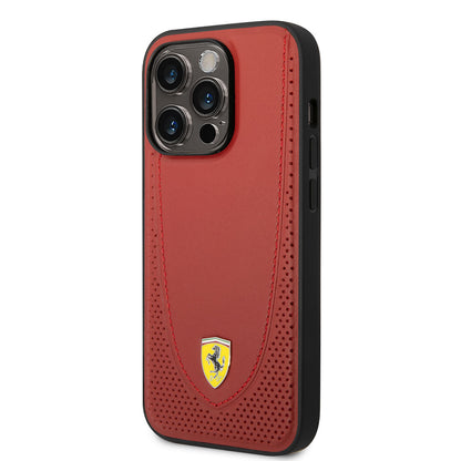 iPhone 14 Pro Max Kılıf Ferrari M-safe Şarj Özellikli Deri Delikli Dikişli Dizayn Kılıf