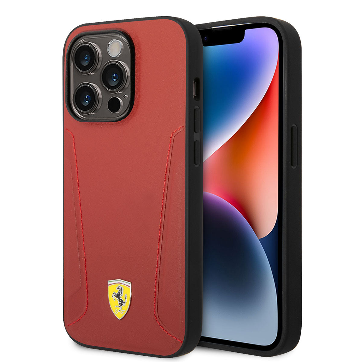 iPhone 14 Pro Max Kılıf Ferrari M-safe Şarj Özellikli Deri Kenarları Damgalı Dizayn Kılıf