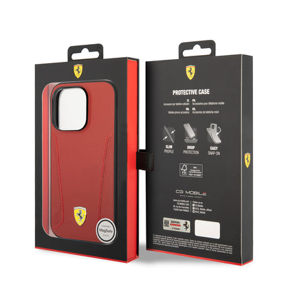 iPhone 14 Pro Max Kılıf Ferrari M-safe Şarj Özellikli Deri Kenarları Damgalı Dizayn Kılıf