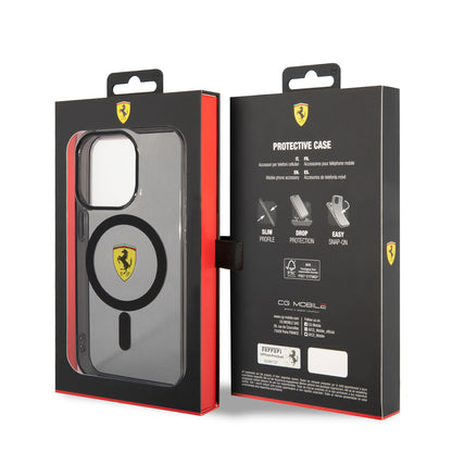 iPhone 14 Pro Max Kılıf Ferrari M-safe Şarj Özellikli Yarı Transparan Dizayn Kılıf