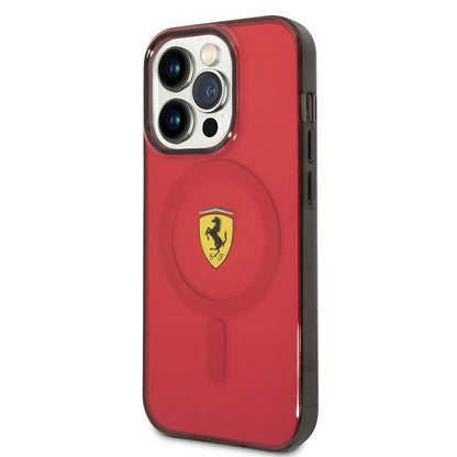 iPhone 14 Pro Max Kılıf Ferrari M-safe Şarj Özellikli Yarı Transparan Dizayn Kılıf