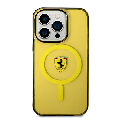 iPhone 14 Pro Max Kılıf Ferrari M-safe Şarj Özellikli Yarı Transparan Dizayn Kılıf