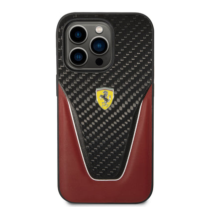 iPhone 14 Pro Max Kılıf Ferrari orijinal Lisanlı Klasik Metal Logolu Karbon V Desenli Kılıf