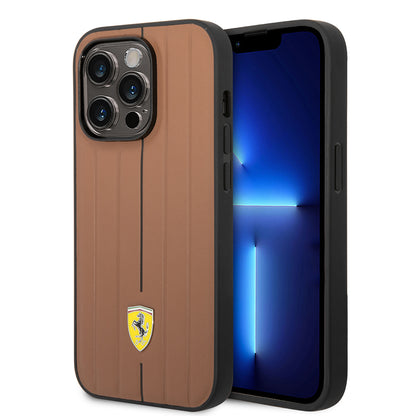 iPhone 14 Pro Max Kılıf Ferrari orijinal Lisanslı Deri Arka Yüzey Metal Logolu Şerit Tasarımlı Kılıf