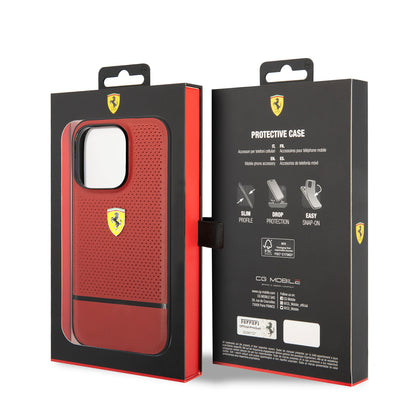 iPhone 14 Pro Max Kılıf Ferrari orijinal Lisanslı Deri Delikli Ve Çizgili Dizayn Kılıf
