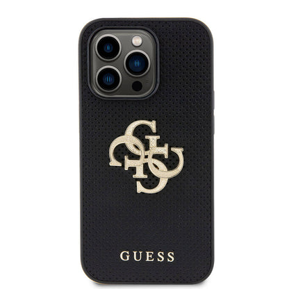 iPhone 14 Pro Max Kılıf Guess Orijinal Lisanslı Delikli Yazı ve 4G Glitter Büyük Metal Logolu Kılıf