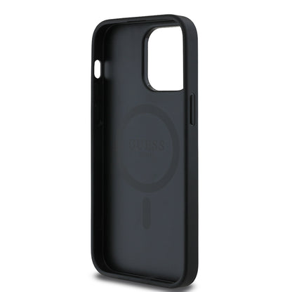 iPhone 14 Pro Max Kılıf Guess Orijinal Lisanslı M-safe Şarj Özellikli Taneli Çiçek Tasarımlı Metal Yazı Logolu Kılıf