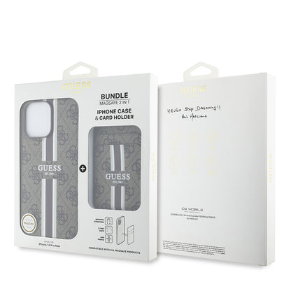 iPhone 14 Pro Max Kılıf Guess Orijinal Lisanslı M-safe Şarj Özellikli 4G Desenli Çizgili Kartlıklı Kılıf