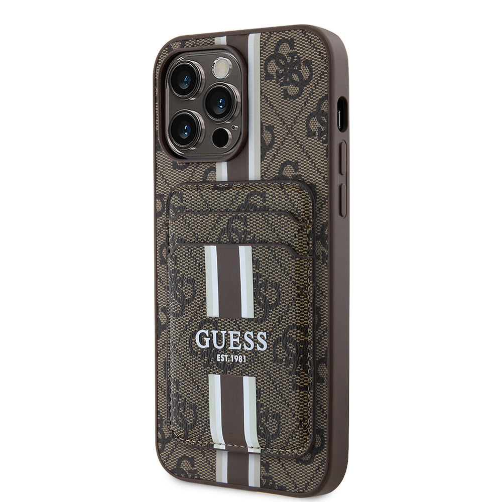 iPhone 14 Pro Max Kılıf Guess Orijinal Lisanslı M-safe Şarj Özellikli 4G Desenli Çizgili Kartlıklı Kılıf