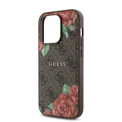 iPhone 14 Pro Max Kılıf Guess Orijinal Lisanslı M-safe Şarj Özellikli Gül Baskılı 4G Desenli Yazı Logolu Kılıf