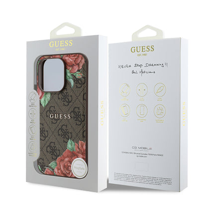 iPhone 14 Pro Max Kılıf Guess Orijinal Lisanslı M-safe Şarj Özellikli Gül Baskılı 4G Desenli Yazı Logolu Kılıf