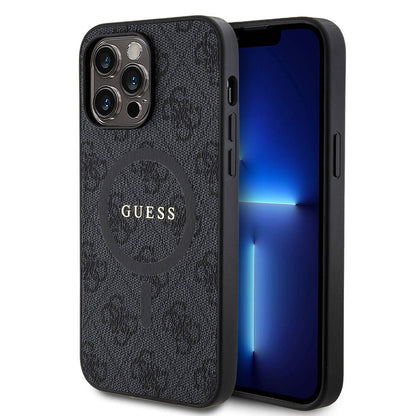 iPhone 14 Pro Max Kılıf Guess Orijinal Lisanslı M-safe Şarj Özellikli PU Halkalı 4G Desenli Yazı Logolu Kılıf