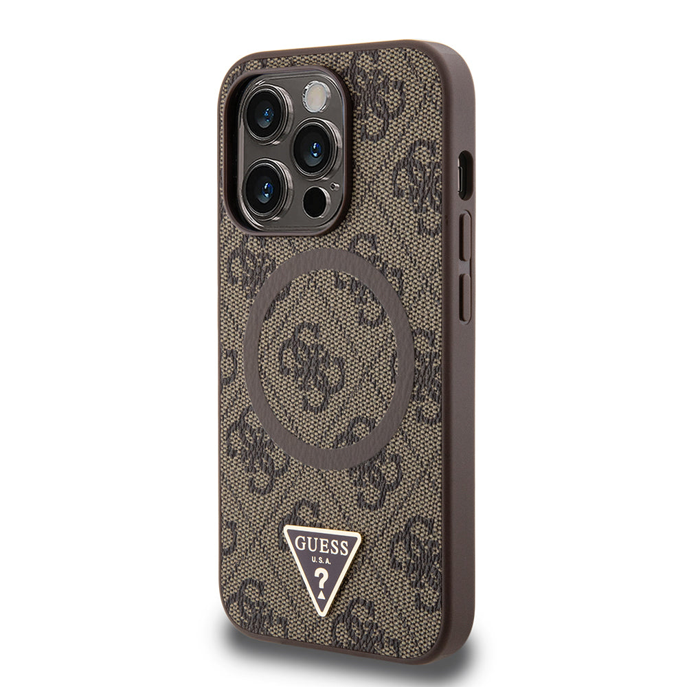 iPhone 14 Pro Max Kılıf Guess Orijinal Lisanslı M-safe Şarj Özellikli PU Üçgen Logo 4G Desenli Kılıf