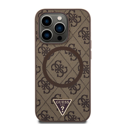 iPhone 14 Pro Max Kılıf Guess Orijinal Lisanslı M-safe Şarj Özellikli PU Üçgen Logo 4G Desenli Kılıf