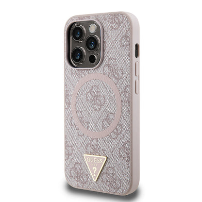 iPhone 14 Pro Max Kılıf Guess Orijinal Lisanslı M-safe Şarj Özellikli PU Üçgen Logo 4G Desenli Kılıf