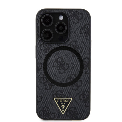 iPhone 14 Pro Max Kılıf Guess Orijinal Lisanslı M-safe Şarj Özellikli PU Üçgen Logo 4G Desenli Kılıf