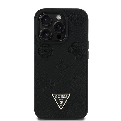 iPhone 14 Pro Max Kılıf Guess Orijinal Lisanslı M-safe Şarj Özellikli Sıcak Baskılı Üçgen Logolu PU Deri Peony Kılıf