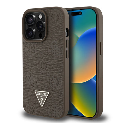 iPhone 14 Pro Max Kılıf Guess Orijinal Lisanslı M-safe Şarj Özellikli Sıcak Baskılı Üçgen Logolu PU Deri Peony Kılıf