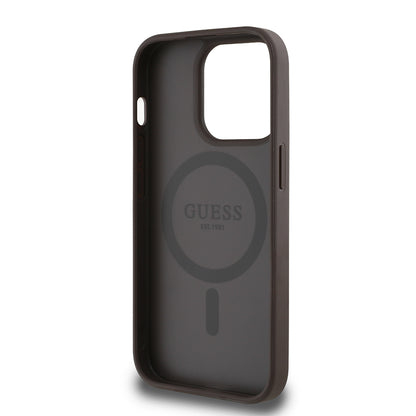 iPhone 14 Pro Max Kılıf Guess Orijinal Lisanslı M-safe Şarj Özellikli Sıcak Baskılı Üçgen Logolu PU Deri Peony Kılıf