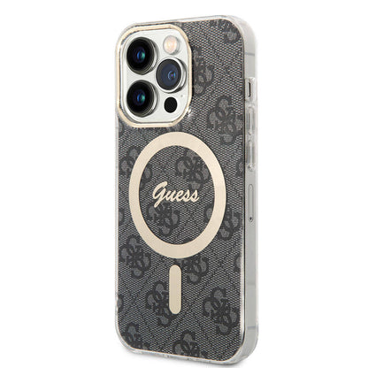 iPhone 14 Pro Max Kılıf Guess Orijinal Lisanslı M-safe Şarj Özellikli Yazı Logolu 4G Desenli Kılıf