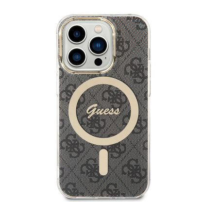 iPhone 14 Pro Max Kılıf Guess Orijinal Lisanslı M-safe Şarj Özellikli Yazı Logolu 4G Desenli Kılıf