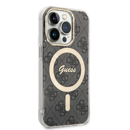 iPhone 14 Pro Max Kılıf Guess Orijinal Lisanslı M-safe Şarj Özellikli Yazı Logolu 4G Desenli Kılıf
