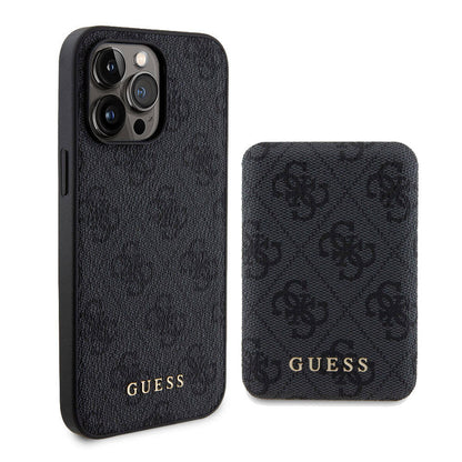 iPhone 14 Pro Max Kılıf Guess Orijinal Lisanslı M-safe Şarj Özellikli Yazı Logolu 4G Desenli Kılıf + Powerbank 5000mAh 2in1 Set