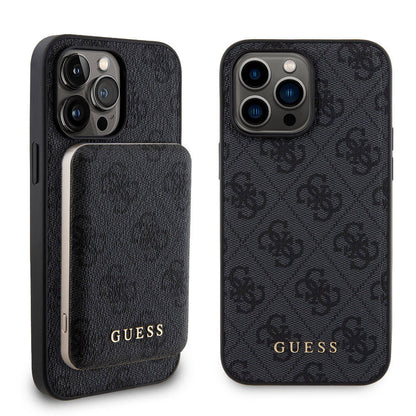 iPhone 14 Pro Max Kılıf Guess Orijinal Lisanslı M-safe Şarj Özellikli Yazı Logolu 4G Desenli Kılıf + Powerbank 5000mAh 2in1 Set