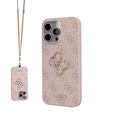 iPhone 14 Pro Max Kılıf Guess Orijinal Lisanslı PU Deri 4G Büyük Metal Logolu Çapraz Vücut Askılı Kılıf
