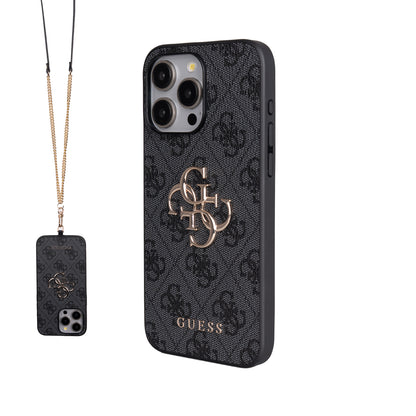 iPhone 14 Pro Max Kılıf Guess Orijinal Lisanslı PU Deri 4G Büyük Metal Logolu Çapraz Vücut Askılı Kılıf