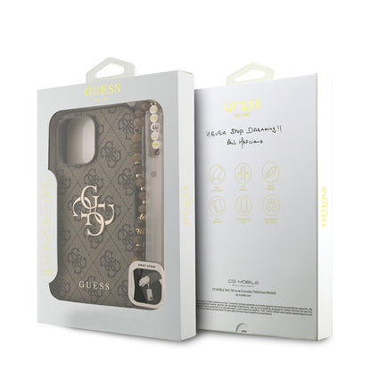 iPhone 14 Pro Max Kılıf Guess Orijinal Lisanslı PU Deri Bilek Askı İpli Metal Büyük 4G ve Yazı Logolu Kılıf