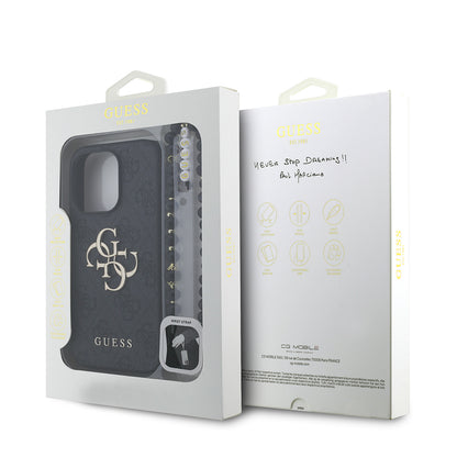 iPhone 14 Pro Max Kılıf Guess Orijinal Lisanslı PU Deri Bilek Askı İpli Metal Büyük 4G ve Yazı Logolu Kılıf