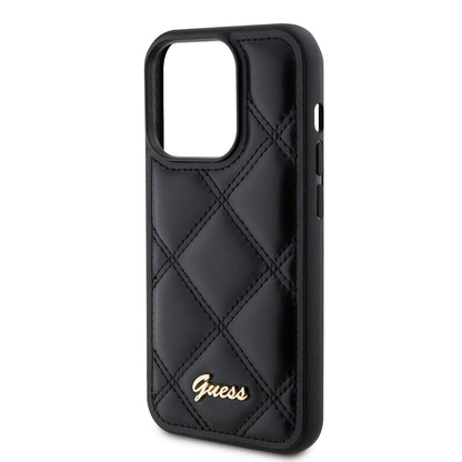 iPhone 14 Pro Max Kılıf Guess Orijinal Lisanslı PU Deri Metal Yazı Logolu Kapitone Kılıf